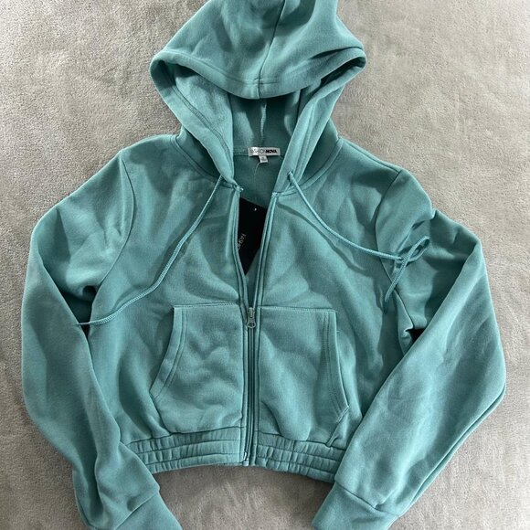 Fashion Nova Crop tops Sweater Size S Black / Blue  Front Pocket Zip up - Picture 9 of 9